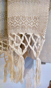 Mexican Rebozo Labrado Cotton Beige and Natural White