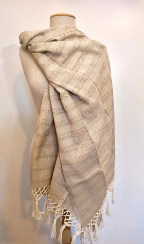 Mexican Rebozo Labrado Cotton Beige and Natural White