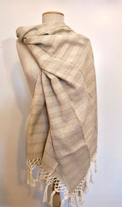 Mexican Rebozo Labrado Cotton Beige and Natural White