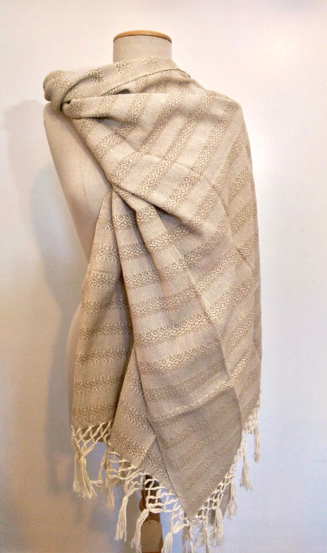 Mexican Rebozo Labrado Cotton Beige and Natural White