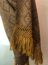 Mexican Rebozo Patzcuaro Michoacan Artesano Gold Blue Oro Azul Handwoven Shawl Wrap Doula Baby Carrier