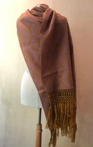 Mexican Rebozo Patzcuaro Michoacan Artesano Gold Violet Oro Violeta Handwoven Shawl Wrap Doula Baby Carrier