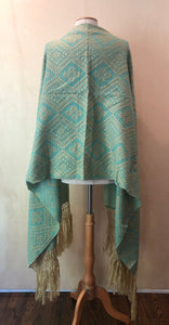 Mexican Rebozo Patzcuaro Michoacan Artesano Teal Biege Verde Azulado Handwoven Shawl Wrap Doula Baby Carrier