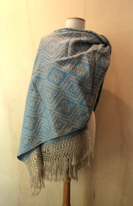 Mexican Rebozo Patzcuaro Michoacan Artesano Teal Biege Verde Azulado Handwoven Shawl Wrap Doula Baby Carrier