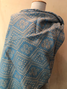 Mexican Rebozo Patzcuaro Michoacan Artesano Teal Biege Verde Azulado Handwoven Shawl Wrap Doula Baby Carrier