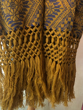 Mexican Rebozo Patzcuaro Michoacan Artesano Gold Blue Oro Azul Handwoven Shawl Wrap Doula Baby Carrier