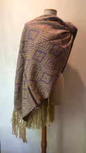 Mexican Rebozo Patzcuaro Michoacan Artesano Beige Violet Purple Violeta Morado Handwoven Shawl Wrap Doula Baby Carrier