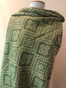 Mexican Rebozo Patzcuaro Michoacan Artesano Beige Green Verde Handwoven Shawl Wrap Doula Baby Carrier