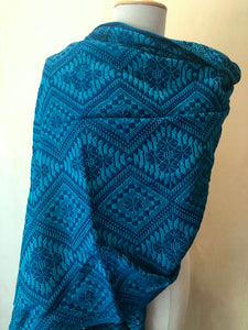 Mexican Rebozo Patzcuaro Michoacan Artesano Dark Turquoise Teal Turquesa Verde Azulado Mexicano Handwoven Shawl Wrap Doula Baby Carrier