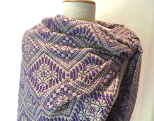 Mexican Rebozo Patzcuaro Michoacan Artesano Beige Purple Morado Handwoven Shawl Wrap Doula Baby Carrier