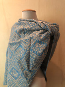 Mexican Rebozo Patzcuaro Michoacan Artesano Teal Biege Verde Azulado Handwoven Shawl Wrap Doula Baby Carrier