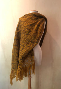 Mexican Rebozo Patzcuaro Michoacan Artesano Gold Brown Oro Cafe Handwoven Shawl Wrap Doula Baby Carrier