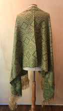 Mexican Rebozo Patzcuaro Michoacan Artesano Beige Green Verde Handwoven Shawl Wrap Doula Baby Carrier