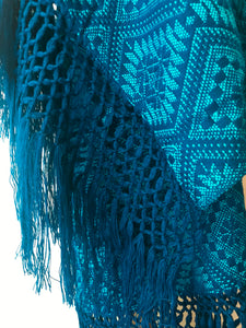 Mexican Rebozo Patzcuaro Michoacan Artesano Dark Turquoise Teal Turquesa Verde Azulado Mexicano Handwoven Shawl Wrap Doula Baby Carrier