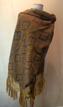Mexican Rebozo Patzcuaro Michoacan Artesano Gold Blue Oro Azul Handwoven Shawl Wrap Doula Baby Carrier