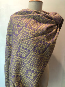 Mexican Rebozo Patzcuaro Michoacan Artesano Beige Violet Purple Violeta Morado Handwoven Shawl Wrap Doula Baby Carrier