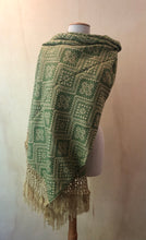 Mexican Rebozo Patzcuaro Michoacan Artesano Beige Green Verde Handwoven Shawl Wrap Doula Baby Carrier