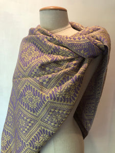 Mexican Rebozo Patzcuaro Michoacan Artesano Beige Violet Purple Violeta Morado Handwoven Shawl Wrap Doula Baby Carrier