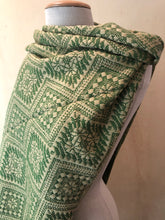 Mexican Rebozo Patzcuaro Michoacan Artesano Beige Green Verde Handwoven Shawl Wrap Doula Baby Carrier