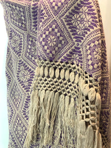 Mexican Rebozo Patzcuaro Michoacan Artesano Beige Purple Morado Handwoven Shawl Wrap Doula Baby Carrier