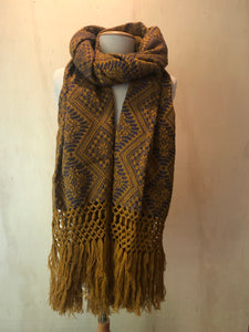 Mexican Rebozo Patzcuaro Michoacan Artesano Gold Blue Oro Azul Handwoven Shawl Wrap Doula Baby Carrier