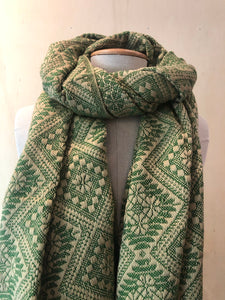 Mexican Rebozo Patzcuaro Michoacan Artesano Beige Green Verde Handwoven Shawl Wrap Doula Baby Carrier