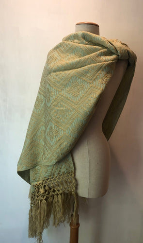 Mexican Rebozo Patzcuaro Michoacan Artesano Beige Sky Blue Azul Cielo Handwoven Shawl Wrap Doula Baby Carrier